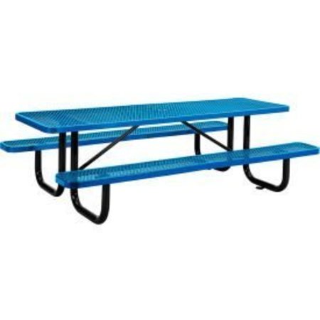 GLOBAL EQUIPMENT 8 ft. Rectangular Outdoor Steel Picnic Table, Expanded Metal, Blue 277153BL